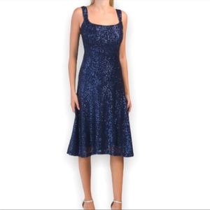 Laundry By Shelli Segal Navy Sequin Midi Dress